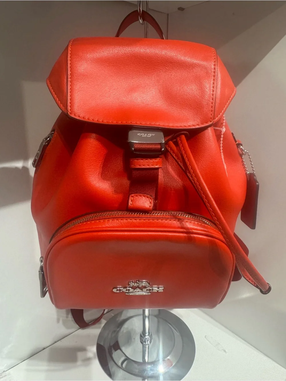 Coach pace Red Top-Flap Backpack with Front Zip Pocket